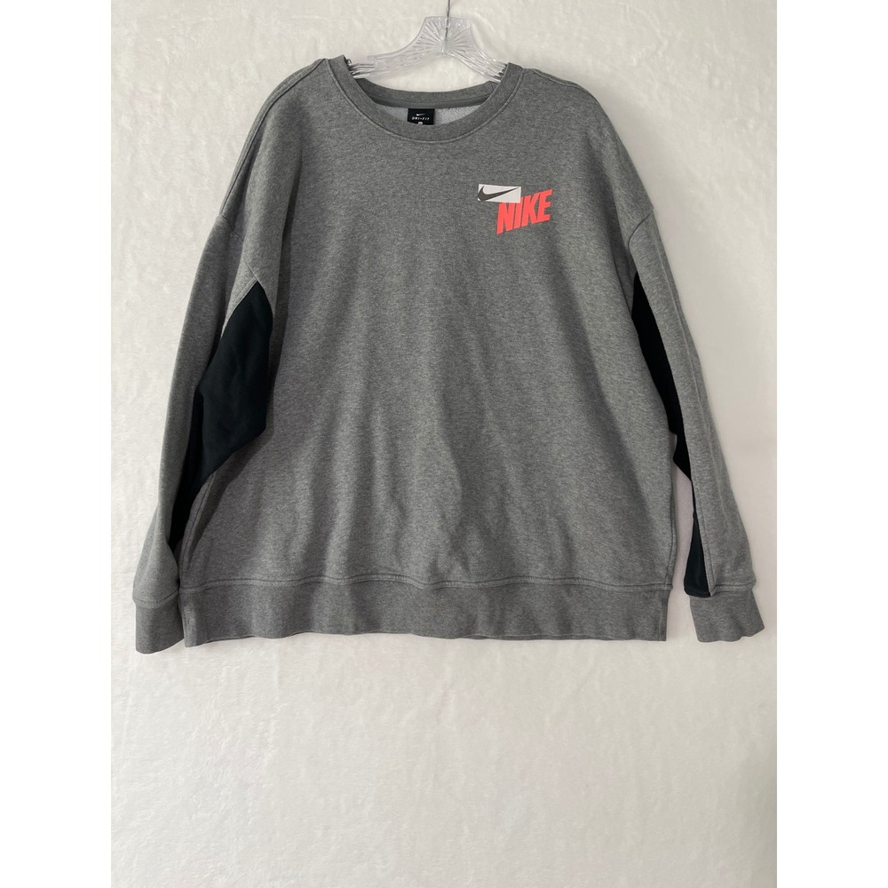 Nike Dri-FIT Gray Colorblock Graphic Crewneck Sweatshirt Womens 2X Oversized